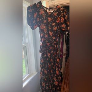 Black floral maxi with tie waistband
